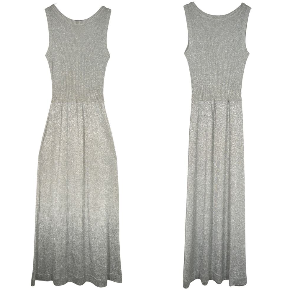 Vtg Women's Wool Knit Tank Sweater A-Line Maxi Dress 10 Metallic Silver *Read